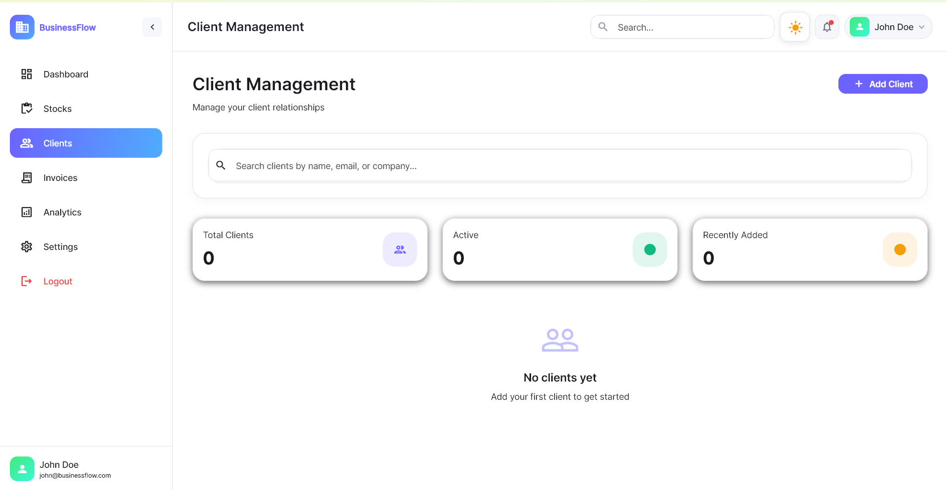 BusinessFlow — Client management